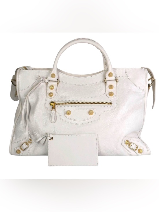 Balenciaga Handbags - Auth Balenciaga White Ivory Claire medium City Shoulder Bag 12 Giant Gold rivets
